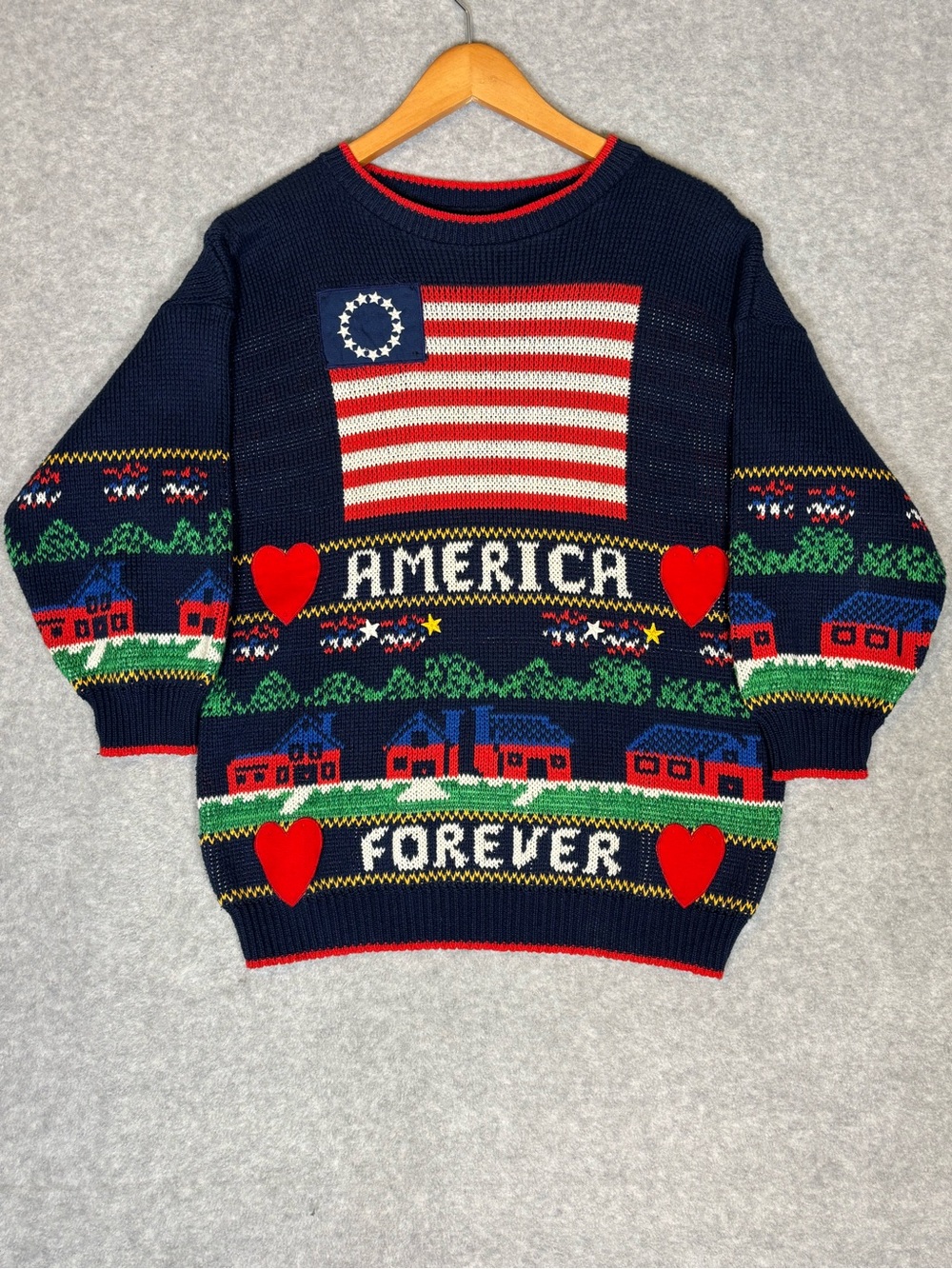 Vintage Sweater Loft America Forever Knit Crewneck Sweater-Navy-Women Medium - Picture 2 of 3